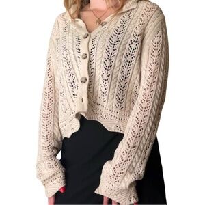 Jessica Simpson Women’s Cropped Knit Cream Button Front Cozy Cardigan Size XS